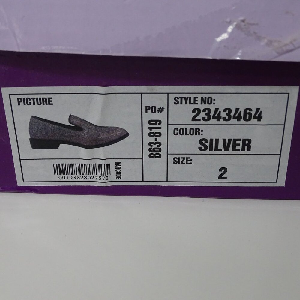 Jodano Collection Memory Foam Loafers Boys Size 2 Silver Glitter Slip On Shoes - Picture 10 of 10